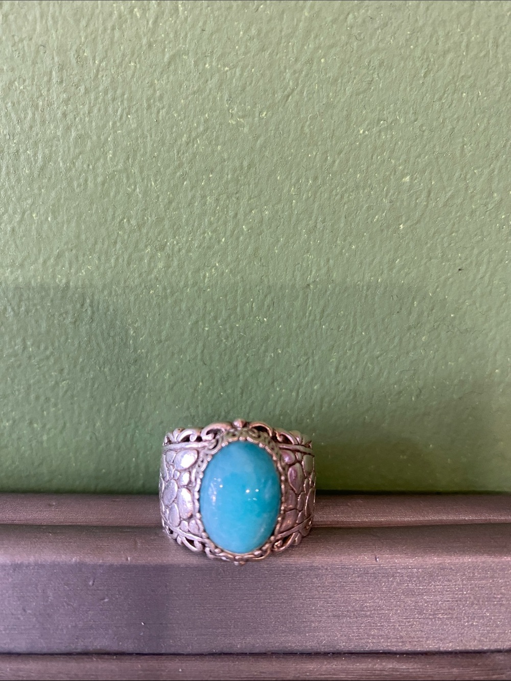 Silver 925 Filigree Ring with Blue-Green Turquoise Stone